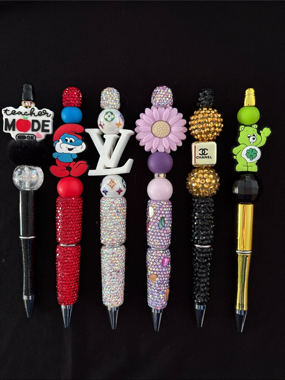 Assorted Decorative Refillable Beaded Pens Set of 6